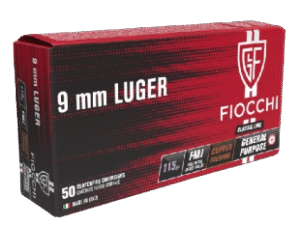 ذخيرة FIOCCHI 9mm رأس معدني كامل بوزن 115 غرين