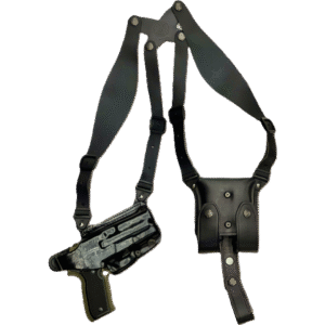 بيت مسدس جلدي من Vega Holster – يستخدم على الكتف أو الخصر – مع حافظة مزدوجة للمخازن – يناسب Glock, Beretta, SIG, Colt – لون أسود أو أسمر – من هواة الصيد